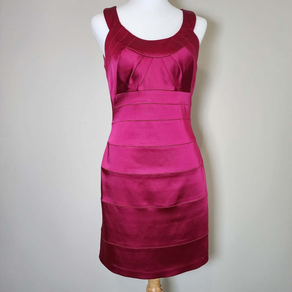 JAX Hot Pink Dress Womens‎ 4 Satin Look Party Club Shift Bodycon Sexy Sleeveless